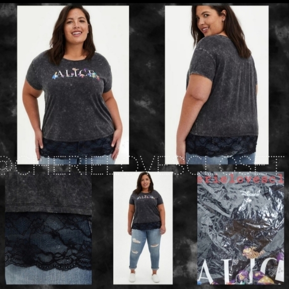 TORRID DISNEY Alice In Wonderland Black Lace Hem Top! NWT! - Picture 2 of 7
